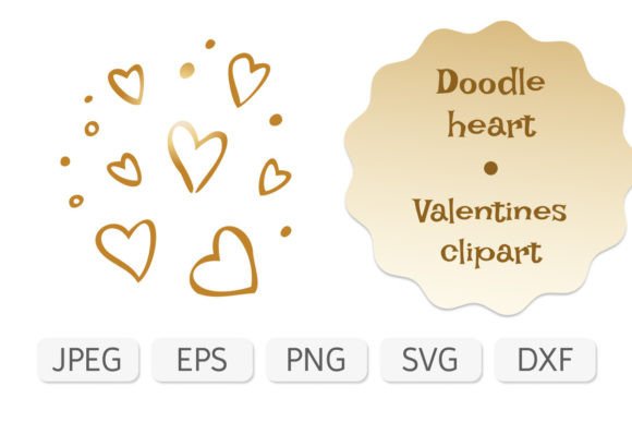 Simple Golden Doodle Valentines Heart Graphic Illustrations By TanyaPrintDesign