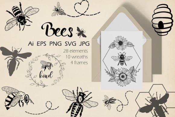 Bees Line Art Bundle Graphic Illustrations By DervikArtStore