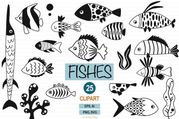 Black Fish Clipart, Sea Animals Svg Graphic Illustrations By owlasyashop