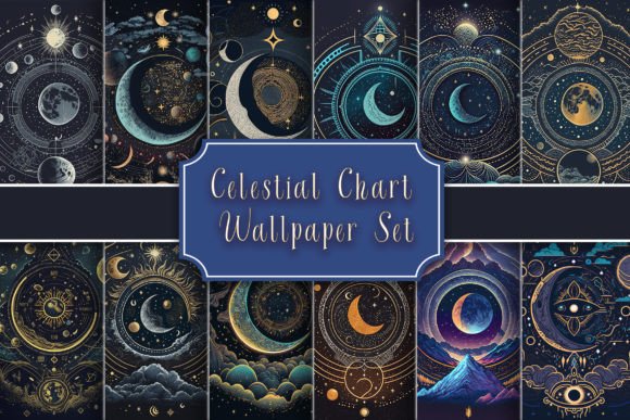 Celestial Chart Wallpaper Set Graphic Backgrounds By Fun Digital