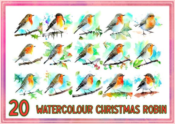 Christmas Robin PNG Watercolour Bundle Graphic T-shirt Designs By Inky Scrap