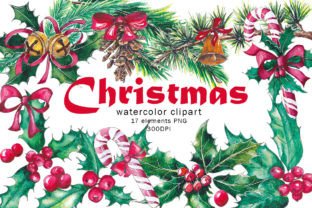 Classic Christmas Watercolor Clipart,png Afbeelding Afdrukbare Illustraties Door irinadim2020 1