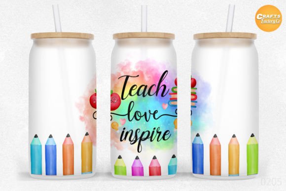 Teach Love Inspire 16 Oz Libbey Glass Ca Graphic Crafts By CraftsFactoryCo