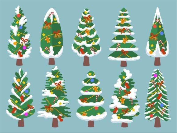 Christmas Tree Snow with Ornaments Gráfico Ilustraciones Imprimibles Por PurMoon