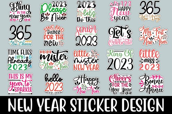 Happy New Year Sticker 20 Design Bundle Graphic Crafts By DesignBundle