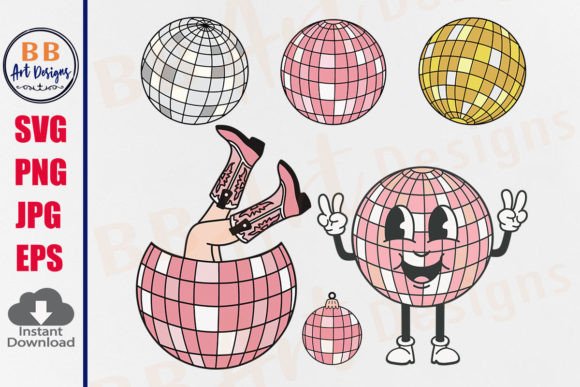 Disco Ball Vector Clipart Pink Gold SVG Graphic Print Templates By BB Art Designs