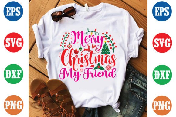 Merry Christmas My Friend T-shirt Design Gráfico Plantillas de Impresión Por Masterdesign