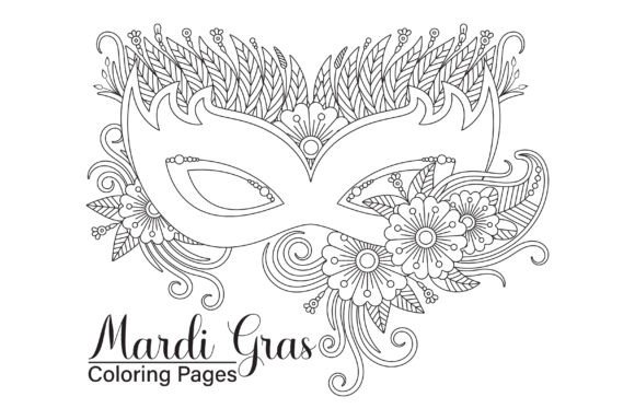 Mardi Gras Coloring Pages with Flower Afbeelding Kleurplaten & Kleurboeken voor Volwassenen Door ekradesign