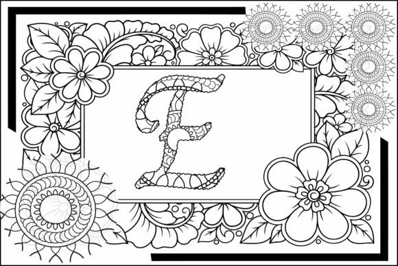 Alphabet Mandala, Mandala Letters E Graphic Coloring Pages & Books By burhanflatillustration29