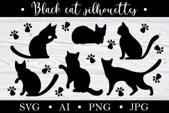 Black Cat Silhouettes, SVG Pets Clipart Grafica Creazioni Di Shamanistik_art