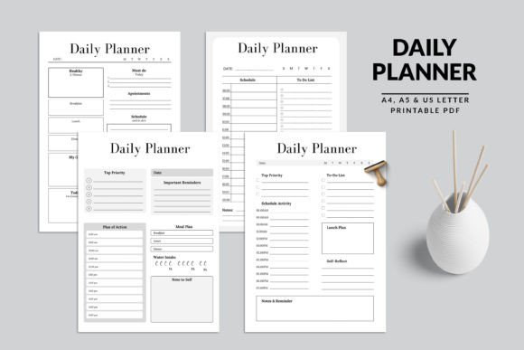 Printable Daily Planner Bundle Pack Graphic KDP Interiors By LaxmiOwl