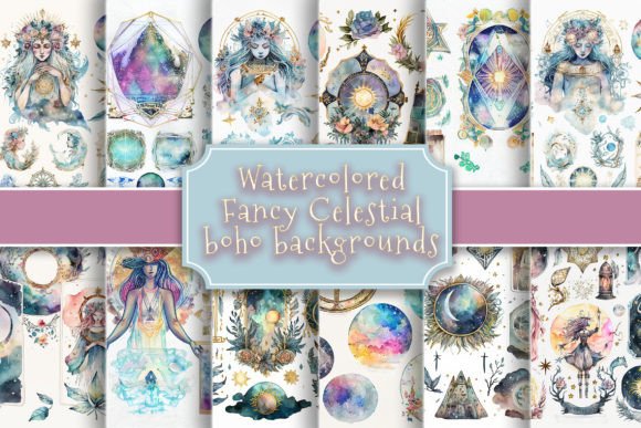 Watercolored Boho Celestial Backgrounds Graphic Backgrounds By Fun Digital