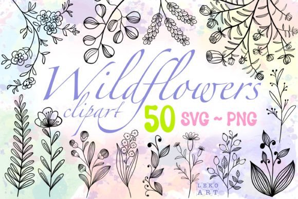 Wildflowers SVG Bundle, Floral Leaf Stem Graphic Crafts By LekoArt
