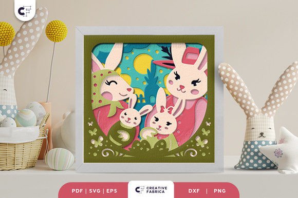 Cute Easter Bunny Family 3D Shadow Box Easter 3D SVG Craft By Creative Fabrica Crafts