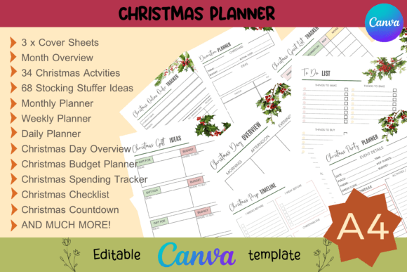 Editable Christmas Planner in Canva Gráfico Plantillas de Impresión Por Adalin Digital