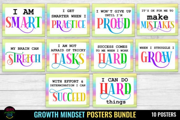 Growth Mindset Posters Bundle Classroom Graphic Teaching Materials By Happy Printables Club