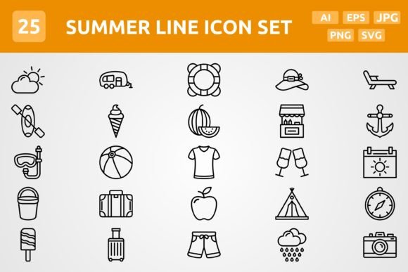25 Vector Summer Line Icon Set Gráfico Ícones Por Graphixs Art