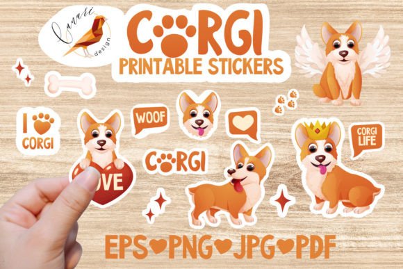 CORGI PET Printable Stickers Png Gráfico Modelos de Impressão Por sombrecanari