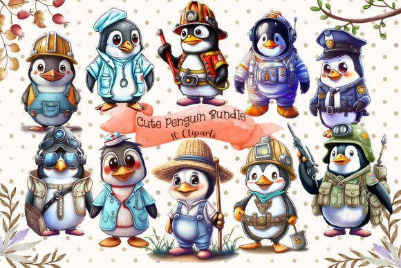 Cute Penguin Cliparts Bundle Illustration Artisanat Par AnnieJolly