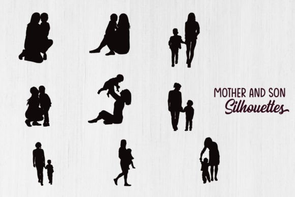 Mother and Son Silhouettes Gráfico Manualidades Por Design_Lands