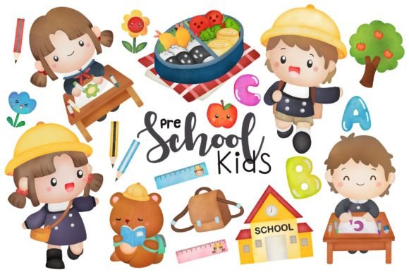 Watercolour Preschool Kids Clipart Grafica Illustrazioni Stampabili Di Inkley Studio