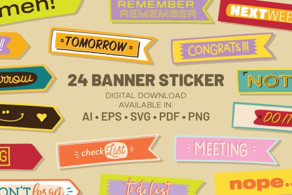 A Set of 24 Digital Banner Sticker Graphic Illustrations By svitch and sober