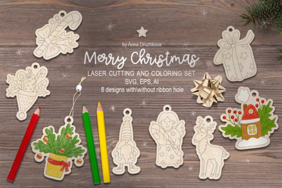 Christmas Coloring Kit Glowforge Laser Graphic Crafts By ann-watercolor