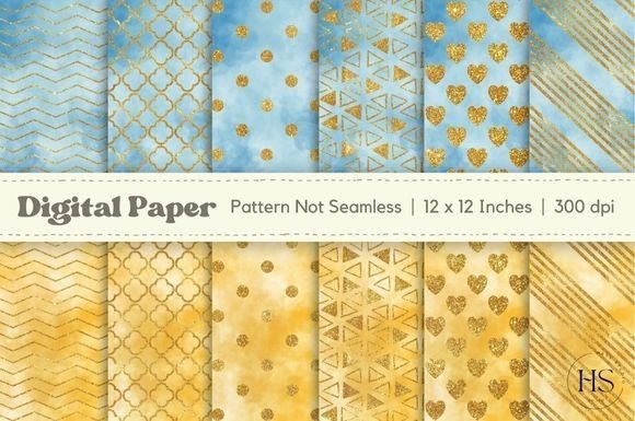 Gold Watercolor Digital Paper Pack Grafik Papier-Muster Von Heyv Studio