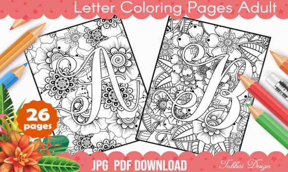 Letter Coloring Pages Adult Graphic Coloring Pages & Books Kids By Tabbai Design