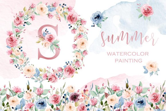 Watercolor Flowers Set Summer. Grafik Druckbare Illustrationen Von Larisa Maslova
