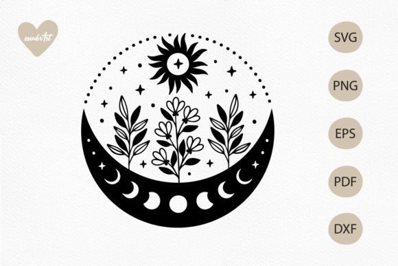 Sun and Moon SVG with Flowers, Boho SVG Graphic Crafts By alenakoval_art