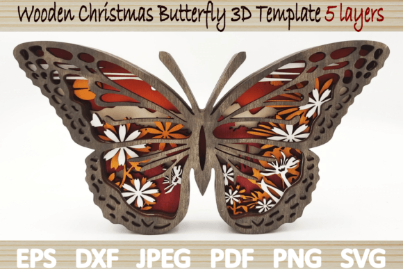 Wooden Butterfly Christmas Ornament SVG Grafik 3D Weihnachten Von audioboxeir