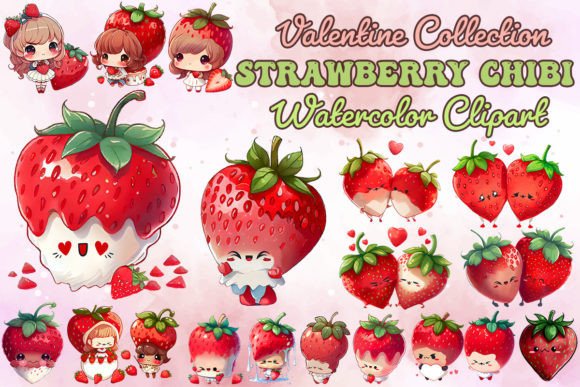Chibi Strawberry Watercolor Bundle Graphic Illustrations By Swirltal