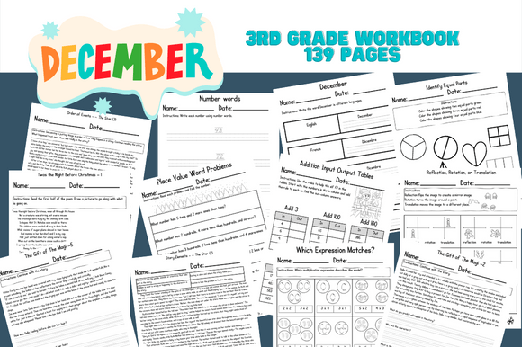No Prep 3rd Grade December WorkBook Graphic 3rd grade By Caffeinated Ever After