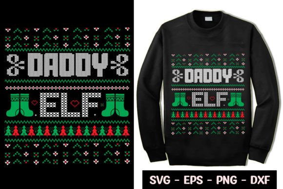 Daddy Elf Ugly Sweater SVG Gráfico Diseños de Camisetas Por Robi Graphics