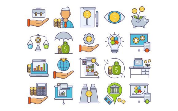 Icons Set of Market and Economics Graphic Icons By Iconika