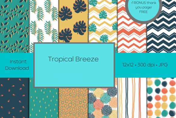 Tropical Breeze Digital Paper Graphic Backgrounds By Crystal Jeanne