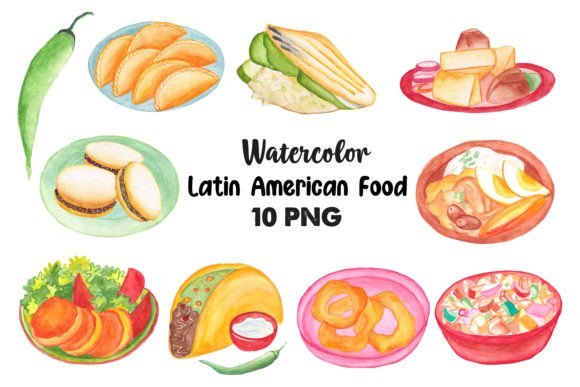 Watercolor Latin American Food Clipart Gráfico Ilustrações para Impressão Por Nazzasi88