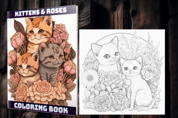 Kittens & Roses Coloring Pages Graphic Coloring Pages & Books By malachipatzan