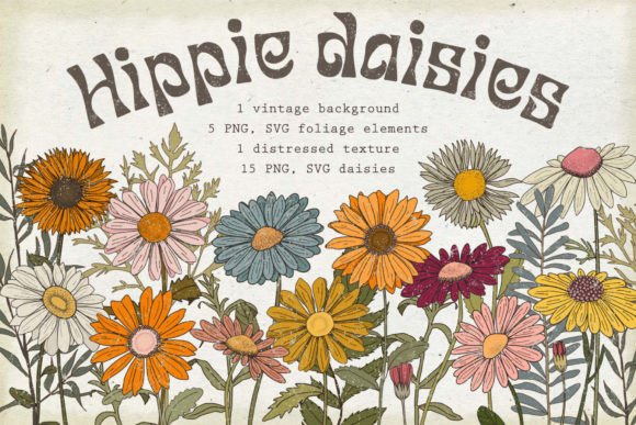 Retro Hippie Flowers Illustration Artisanat Par Marie Dricot