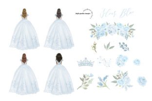 Silver Blue Princess Dresses Clipart Gráfico Ilustraciones Imprimibles Por SunflowerLove 2