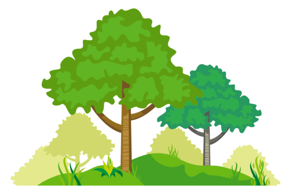 Woodland Landscape. Cartoon Trees Growin Gráfico Ilustrações para Impressão Por microvectorone