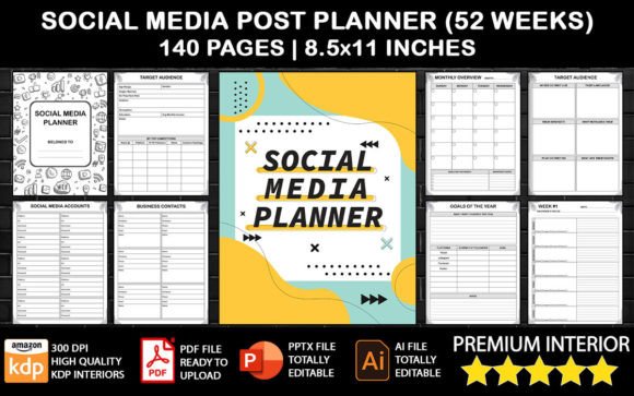 Social Media Post Planner 52 Weeks Graphic KDP Interiors By LittleGael