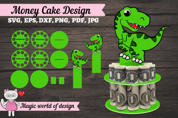 Dinosaur Money Cake Svg, Money Card Svg, Gráfico Artesanato Por  Magic world of design
