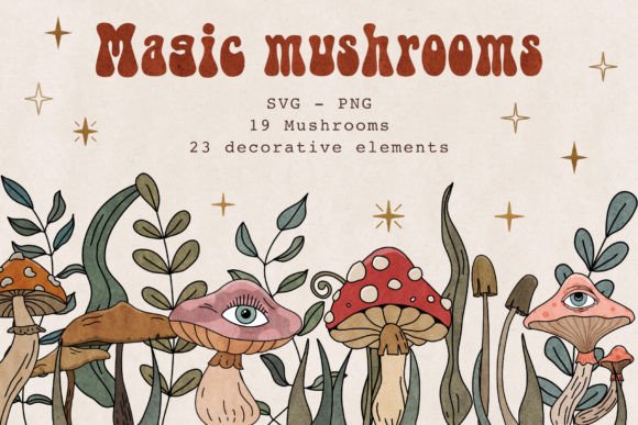 Retro Magic Mushrooms Graphic Crafts By Marie Dricot