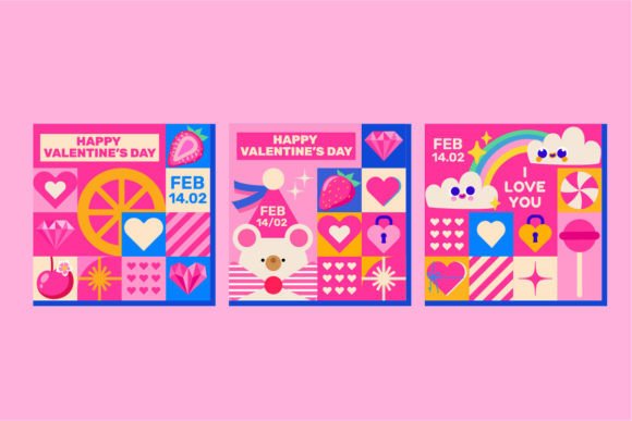 3 Incredibly Cute Valentine's Day Cards Graphic Graphic Templates By korenevych.nataliia