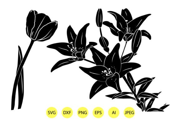 Silhouette of Lily Flowers Vector Grafika Ilustracje do Druku Przez md.shahalamxy