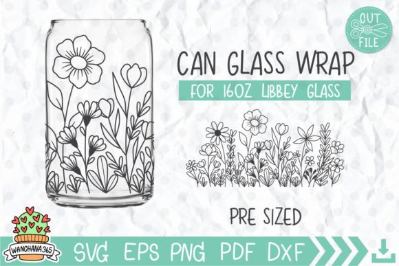 Wildflower Can Glass Wrap Graphic Crafts By wanchana365