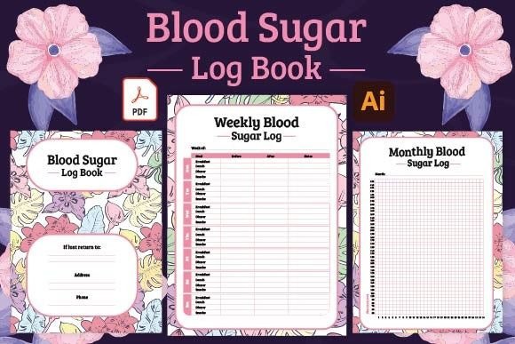 Blood Sugar Logbook Diabetes Tracker KDP Graphic KDP Interiors By YOOY