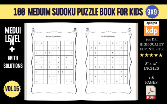 100 Meduim Sudoku Puzzle Book for Kids Graphic KDP Interiors By KDP INTERIORS MARKET